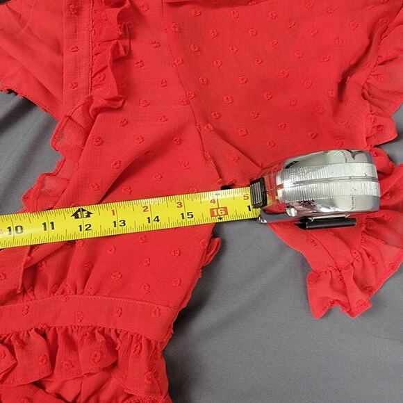 Selfie Leslie Red Mini Dress XS Swiss Dot Ruffle Cutout Partywear - Picture 7 of 8